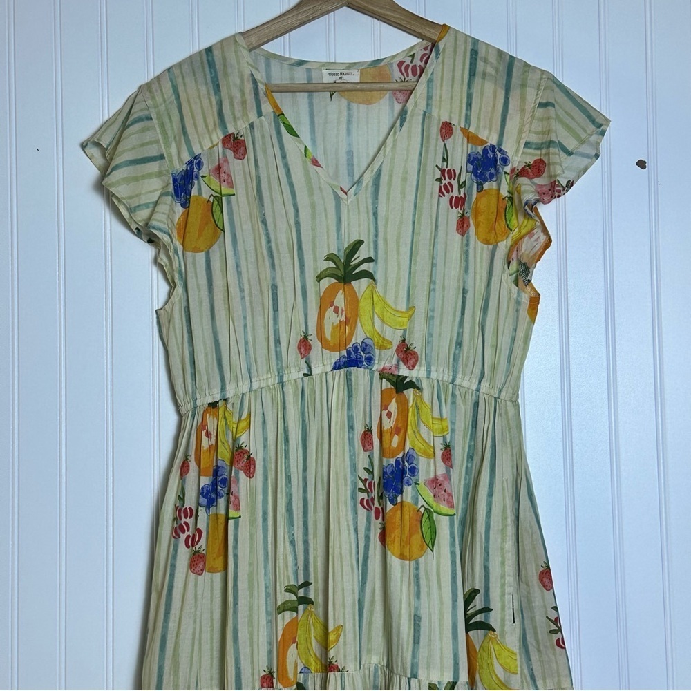 World Market Resort Stripe Fruit Print Midi Dress L/XL  Cotton Casual - Picture 3 of 9